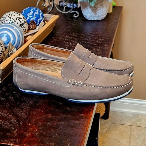 1901 Men's Leather/Nubuck Loafers, Gray, Sz 13 - Picture 1 of 16